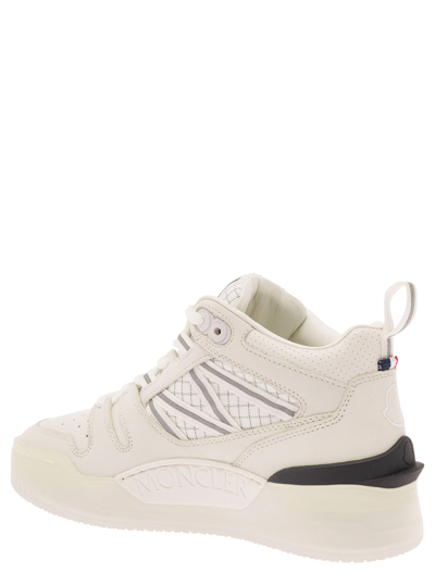 Shop Moncler Pivot White High-top Sneakers With Reflective Straps In Leather Woman
