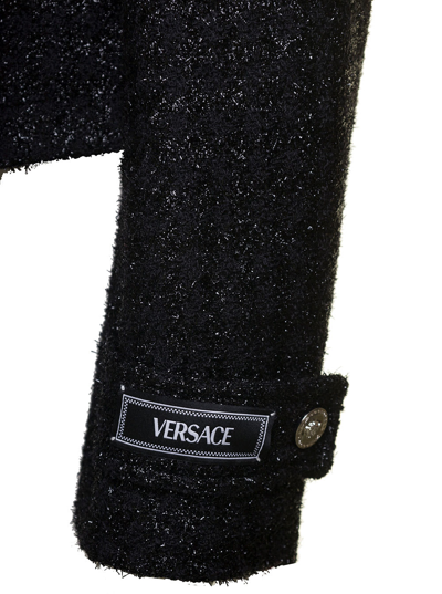Shop Versace Black Lurex Jacket With Medusa Silver-tone Hardware In Wool Blend Woman
