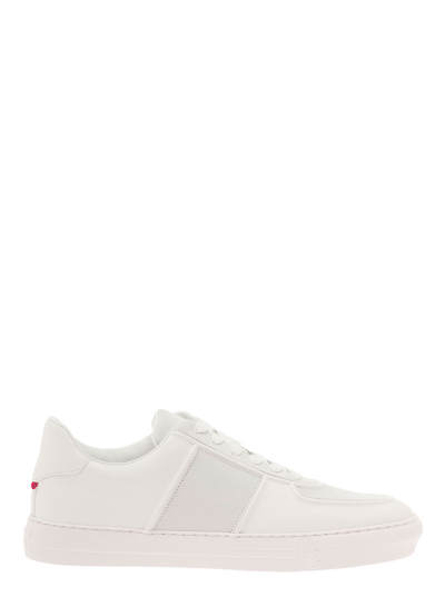 Shop Moncler Neue New York White Low-top Sneakers With Tricolor Grosgrain In Smooth Leather Man