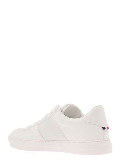 Shop Moncler Neue New York White Low-top Sneakers With Tricolor Grosgrain In Smooth Leather Man