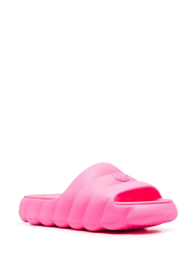 Shop Moncler Lilo Pink Slides In Quilted Rubber Woman