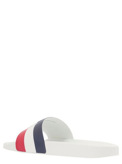 Shop Moncler Basile White Slides With Tricolour Toe Strap In Rubber Man