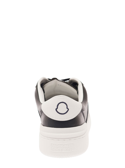 Shop Moncler Monaco Black Low Top Sneakers With Tricolor Stripes And Logo In Faux Leather Woman