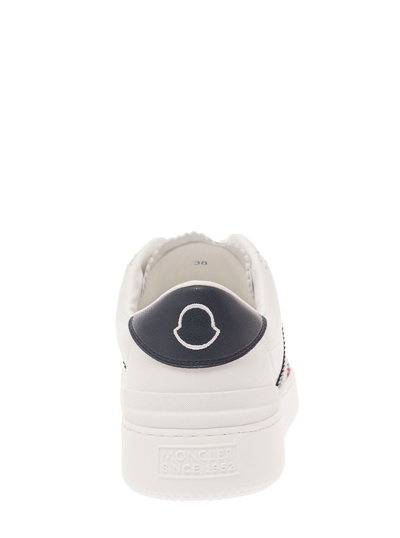 Shop Moncler Monaco White Low Top Sneakers With Tricolor Stripes And Logo In Faux Leather Woman