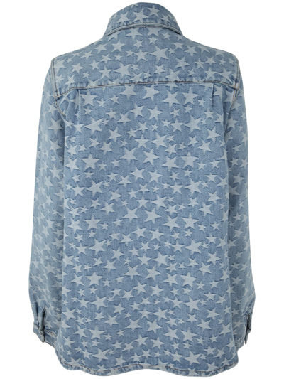 Shop Erl Unisex Denim Jacquard Overshirt Woven In Light Blue