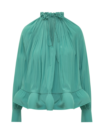 Shop Lanvin Ruggle Charmeuse Blouse In Jade