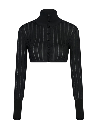 Alaïa Long Sleeved Knitted Cropped Cardigan In Noir Alaia