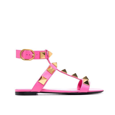 Shop Valentino Garavani Roman Stud Leather Sandals In Pink