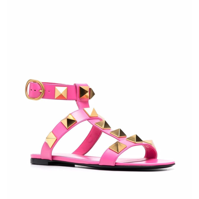 Shop Valentino Garavani Roman Stud Leather Sandals In Pink