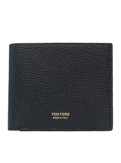 Shop Tom Ford Soft Grain Leather T Line Classic Bifold Wallet W/ Coin Slot In Black
