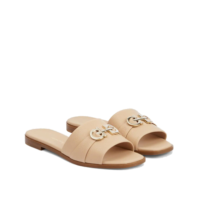 Shop Ferragamo Leather Sandals In Beige