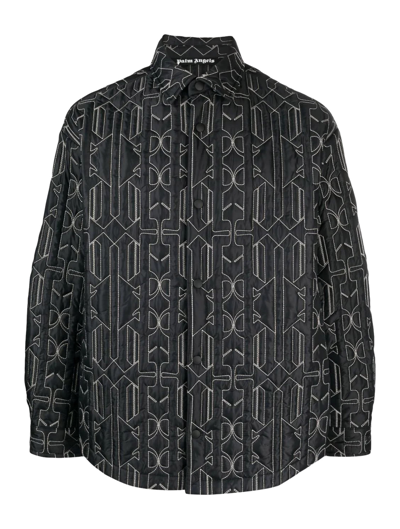 Shop Palm Angels All Monogram Quiltedovershirt Anthracite In Black Off White