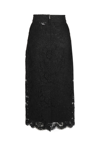Shop Dolce & Gabbana Lace Midi Skirt In Black
