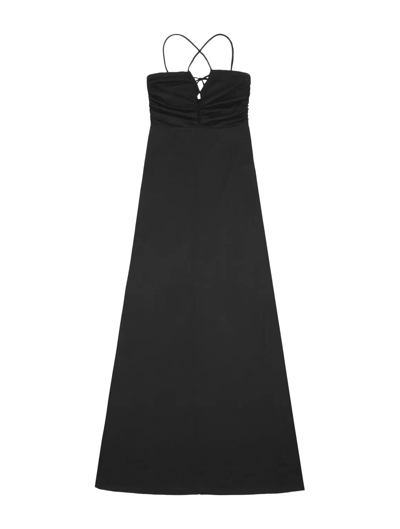 Shop Ganni Shiny Crepe Jersey Long Dress In Black