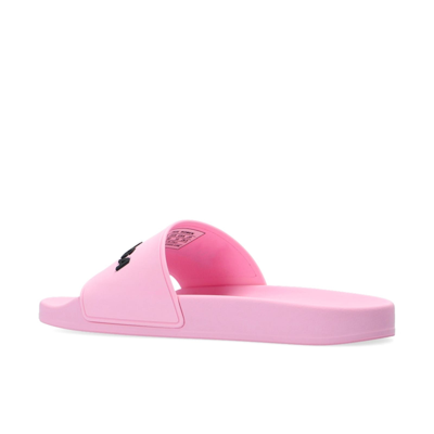 Shop Balenciaga Rubber Logo Slides In Pink