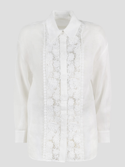 Shop Zimmermann Raie Lace Flower Shirt In White