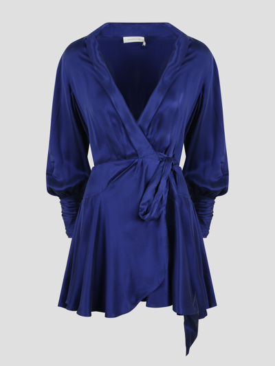 Shop Zimmermann Silk Wrap Mini Dress In Blue