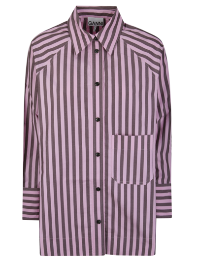 Shop Ganni Stripe Cotton Oversize Raglan Shirt In 534