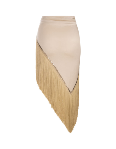Shop Paco Rabanne Gold Shiny Mesh Skirt With Fringes In Rosa