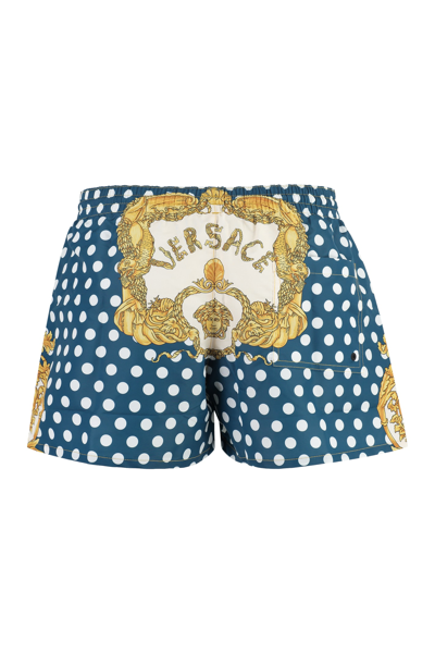 Shop Versace Printed Swim Shorts In Light Blue