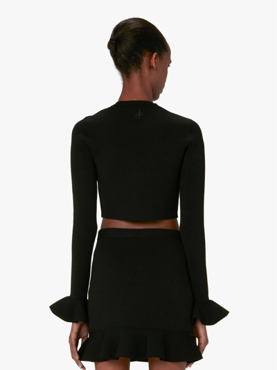 Shop Jw Anderson Cropped Ruffled Sleeve Jumper In Nero