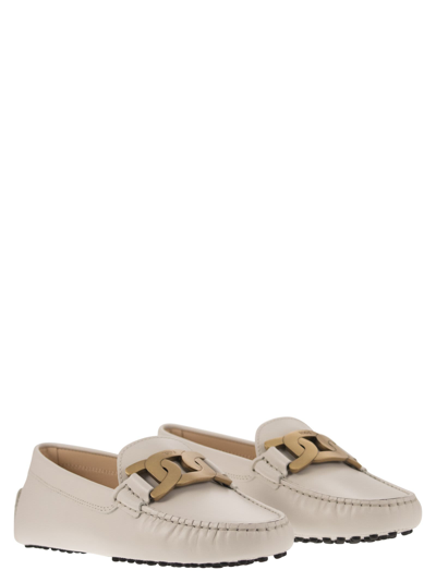 Shop Tod's Moccasin With Metal Chain In Ivory