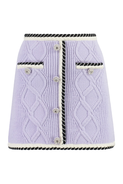 Shop Self-portrait Knitted Mini Skirt In Lilac
