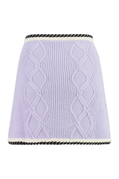 Shop Self-portrait Knitted Mini Skirt In Lilac