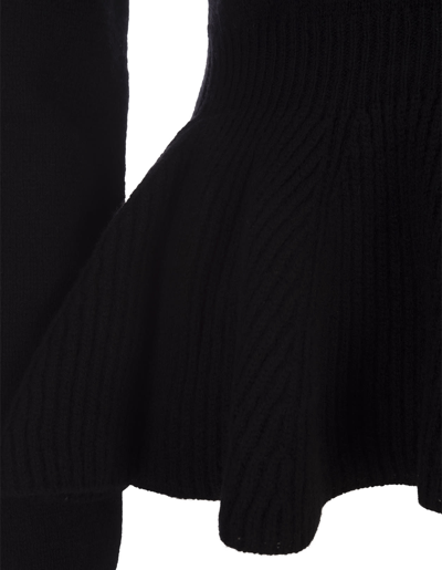Shop Alexander Mcqueen Black Wool And Cashmere Peplum Sweater In Nero