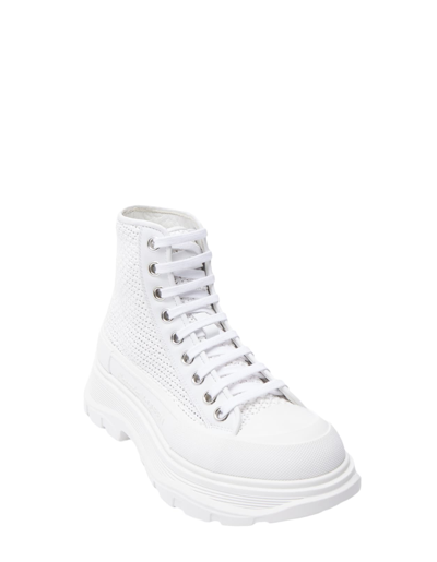 Shop Alexander Mcqueen White And Silver Tread Slick Ankle Boots In Bianco
