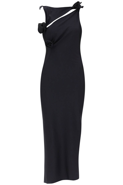 Shop Coperni Jersey Maxi Dress With Floral Appliques In Black (blue)