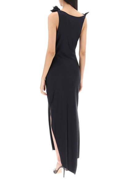 Shop Coperni Jersey Maxi Dress With Floral Appliques In Black (blue)