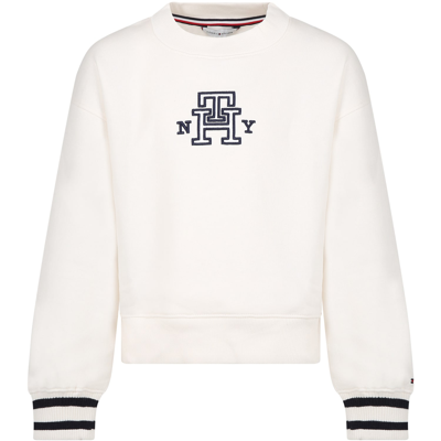 Shop Tommy Hilfiger Ivory Sweatshirt For Girl With Logo