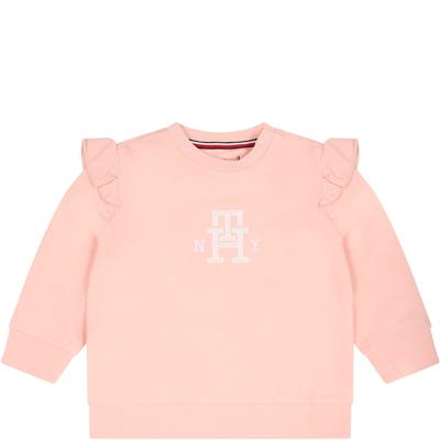 Shop Tommy Hilfiger Pink Swet-shirt For Baby Girl With Monogram