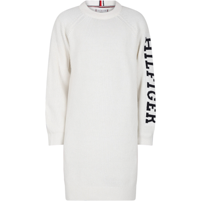 Shop Tommy Hilfiger White Dress For Girl With Logo