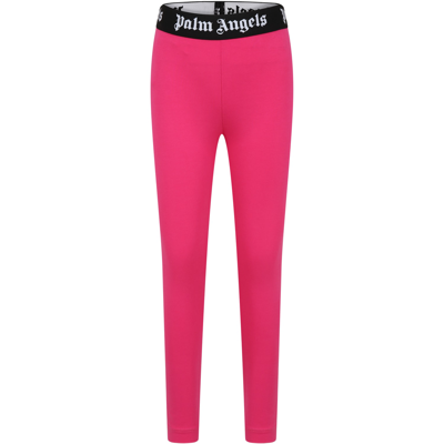 Shop Palm Angels Fuchsia Leggings For Girl With Logo