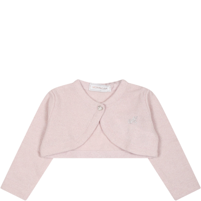 Shop Monnalisa Pink Cardigan For Baby Girl With Logo