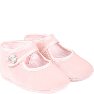 Shop Monnalisa Pink Flat Shoes For Baby Girl With Hearts