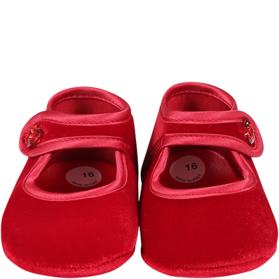 Shop Monnalisa Red Flat Shoes For Baby Girl With Hearts