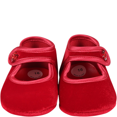 Monnalisa Red Flat Shoes For Baby Girl With Hearts In Red
