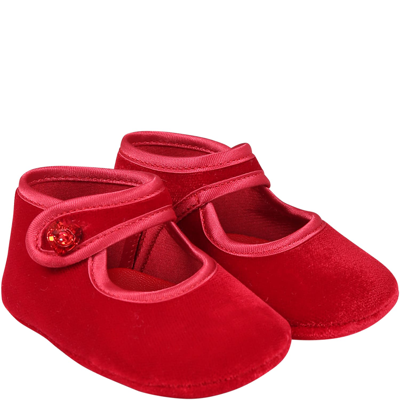 Monnalisa Red Flat Shoes For Baby Girl With Hearts In Red