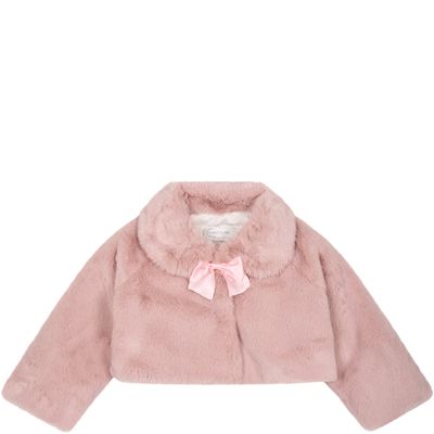 Shop Monnalisa Pink Faux Fur For Baby Girl With Bow