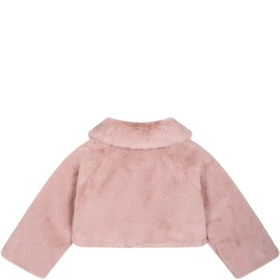 Shop Monnalisa Pink Faux Fur For Baby Girl With Bow
