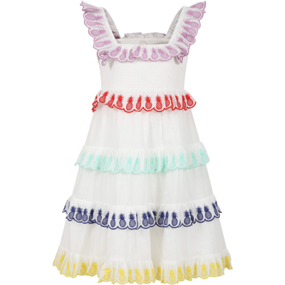Shop Zimmermann White Dress For Girl With Multicolor Pineapples