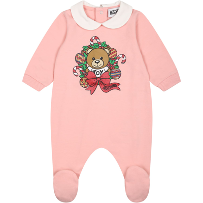 Shop Moschino Pink Babygrow For Baby Girl With Teddy Bear