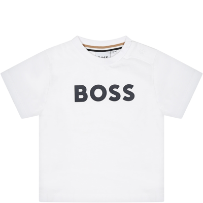 Shop Hugo Boss White T-shirt For Baby Boy With Logo