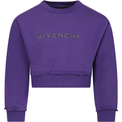 Shop Givenchy Purple Sweatshirt For Girl With Logo In Violet