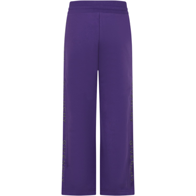 Shop Givenchy Purple Trousers For Girl With Logo In Violet