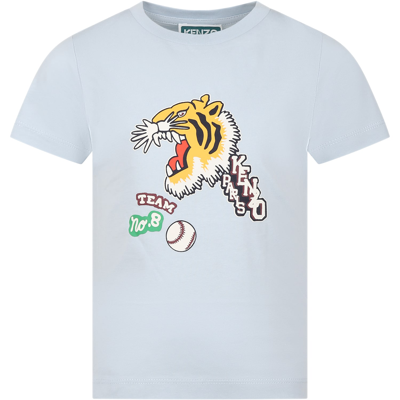 Shop Kenzo Light Blue T-shirt For Baby Boy With Tiger And Logo