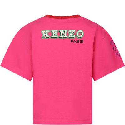 Shop Kenzo Fuchsia T-shirt For Girl With Tiger And Logo